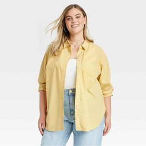 ✨ Universal Thread Yellow Cotton Button-Up Shirt Oversized Fit Size Medium ✨